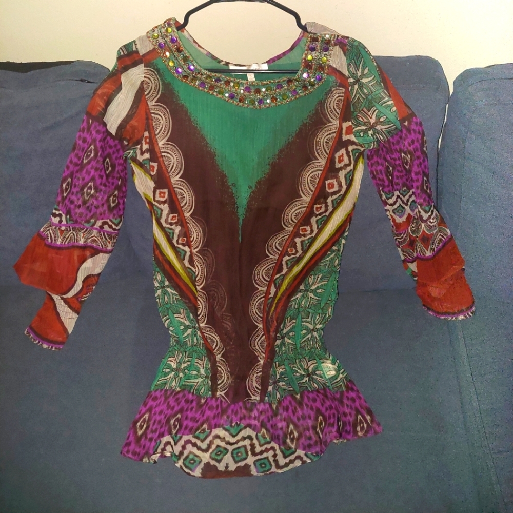 Sheer Mardi Gras Boho Blouse